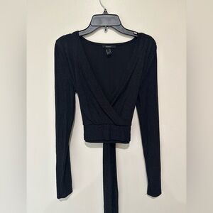 Forever 21 Black Ribbed Wrap Around Blouse size medium